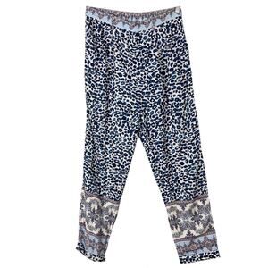 NWOT Anthropologie OLLARI Pants XL Blue Ivory Animal Floral Pleated Cuff Pockets